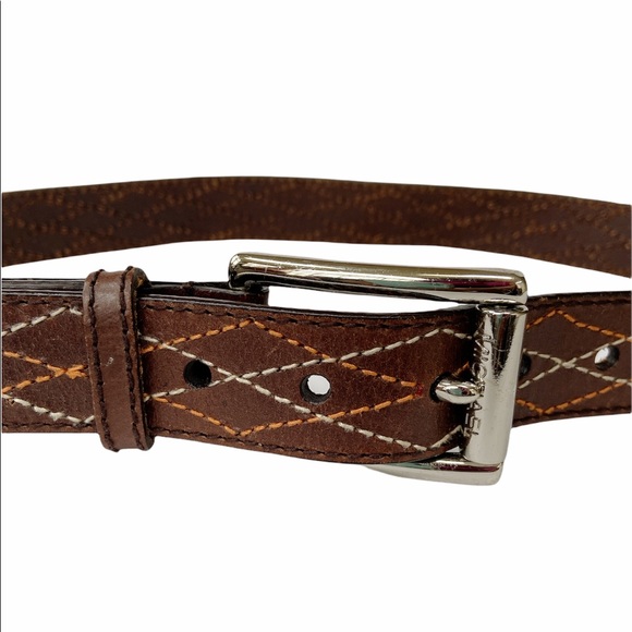 Michael Kors Brown Leather Belt with Orange and Ivory Stitching Size Medium - Picture 6 of 7